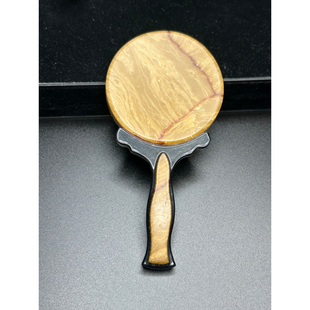 Vintage Faux Marble Hand Mirror Compact Vanity Mirror MCM Celluloid‎ Style